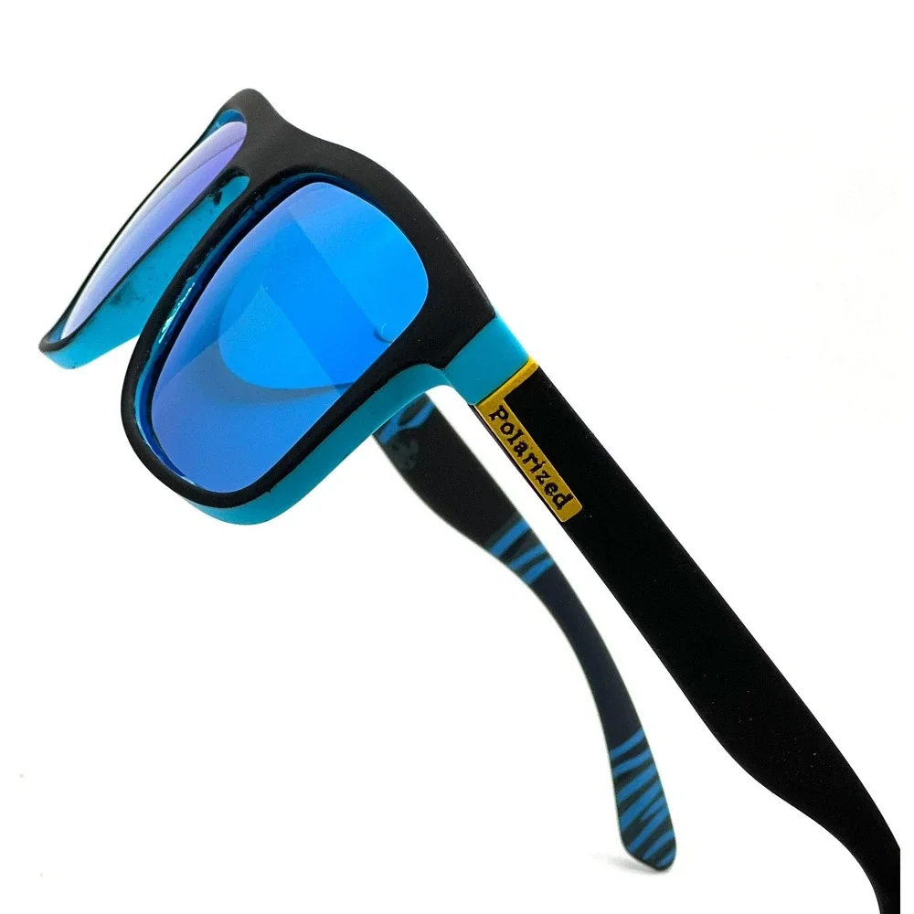 Polarized Sunglasses Men Blue Mirror Lens Black Blue Frame Sporty Style Athletic